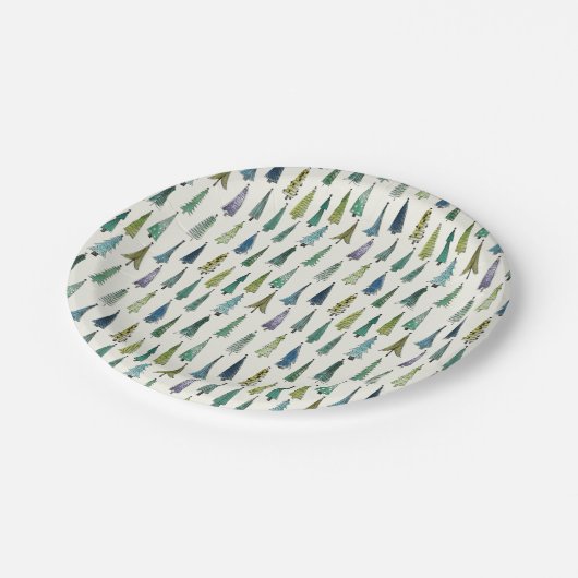 Modern Christmas Trees Illustrated Pattern Pappteller (Schrägansicht)