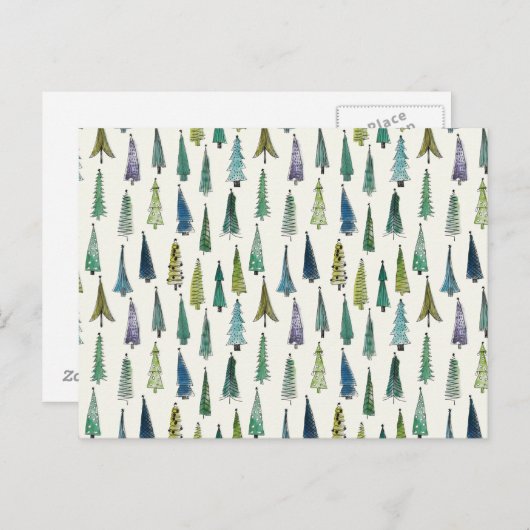 Modern Christmas Trees Illustrated Pattern Postkarte (Vorne/Hinten)