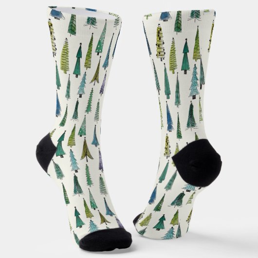Modern Christmas Trees Illustrated Pattern Socken (Gewinkelt)