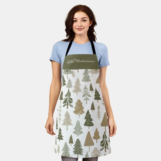 Modern Christmas Trees Muster Name Schürze (Getragen)