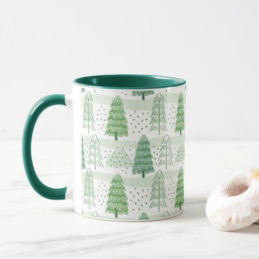 Modern Christmas Trees Pattern Tasse (Mit Donut)