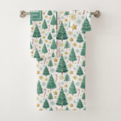 Modern Christmas trees red green gold bath towel Badhandtuch Set (Insitu)