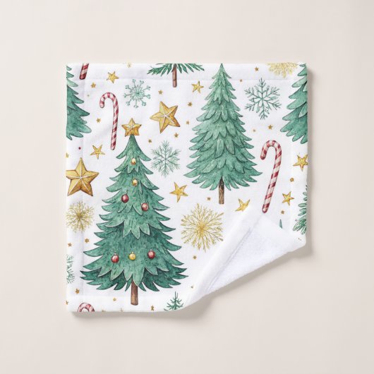 Modern Christmas trees red green gold bath towel Badhandtuch Set (Waschlappen)