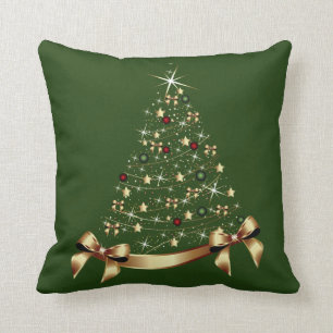 Modern Christmas Trees Stars Ornament Gold Bow Kissen