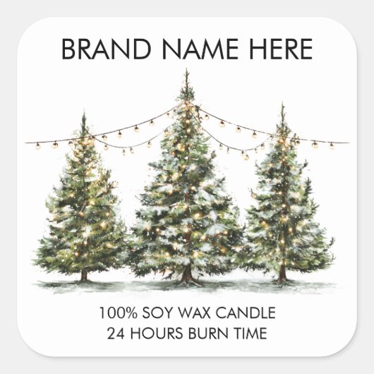 Modern Christmas Trees with Light Candle Labels Quadratischer Aufkleber (Vorderseite)