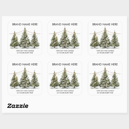 Modern Christmas Trees with Light Candle Labels Quadratischer Aufkleber (Blatt)