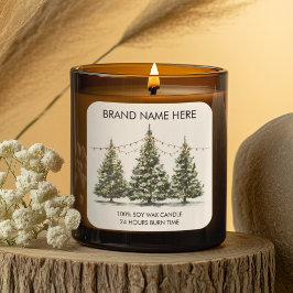 Modern Christmas Trees with Light Candle Labels Quadratischer Aufkleber
