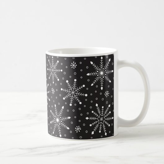 Modern Christmas White Snowflake & Black night sky Kaffeetasse (Rechts)
