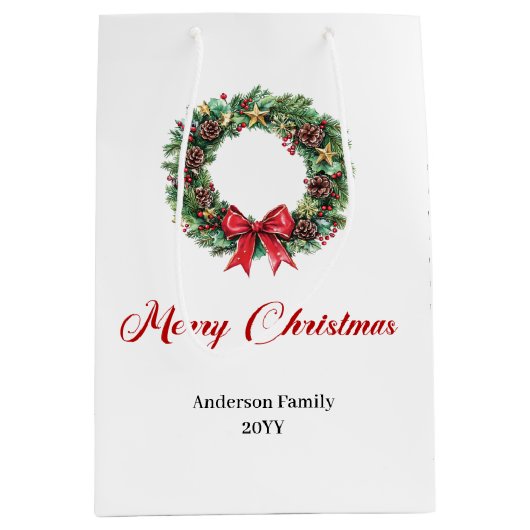 Modern Christmas wreath bag elegant gold accents Mittlere Geschenktüte (Vorderseite)