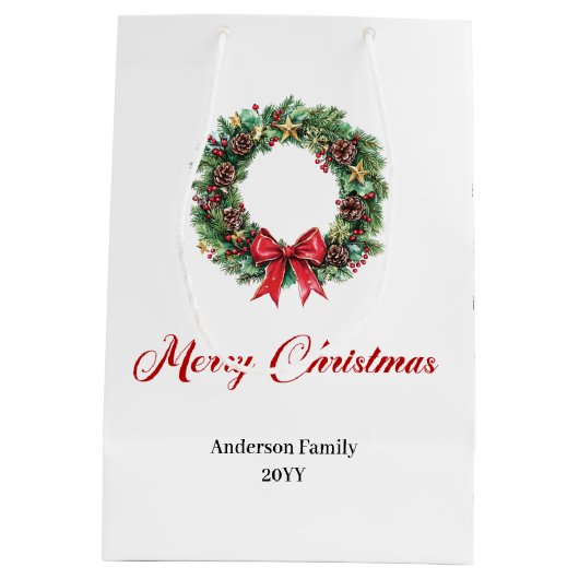 Modern Christmas wreath bag elegant gold accents Mittlere Geschenktüte (Rückseite)