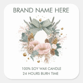 Modern Christmas Wreath | Candle Labels Quadratischer Aufkleber