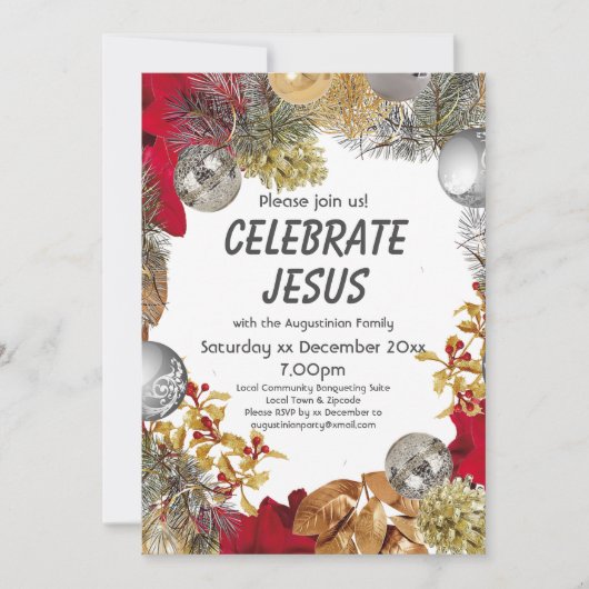 Modern Christmas Wreath CELEBRATE JESUS Party Einladung (Vorderseite)