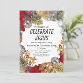 Modern Christmas Wreath CELEBRATE JESUS Party Einladung (Stehend Vorderseite)