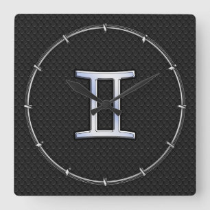 Modern Chrome Like Gemini Zodiac Sign Quadratische Wanduhr