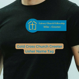 Modern Church Greeter Usher Gold Cross Name Tag Namensschild
