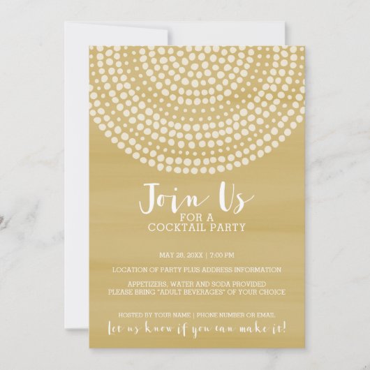 Modern Circle Dot Pattern - Gold Cocktail Party Einladung (Vorderseite)