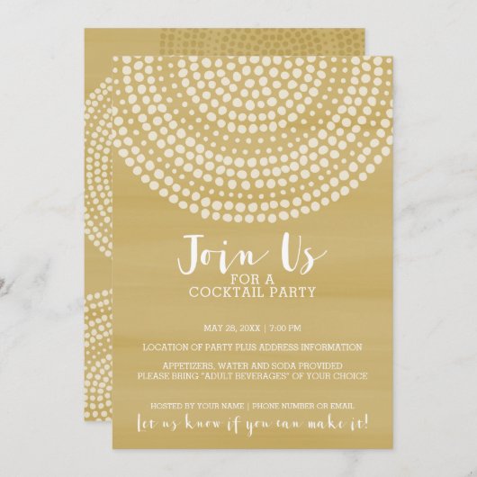 Modern Circle Dot Pattern - Gold Cocktail Party Einladung (Vorne/Hinten)