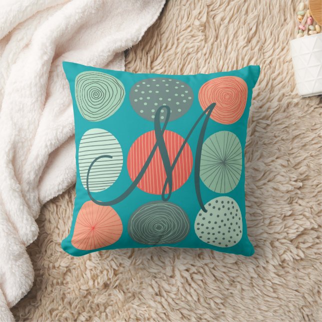 Modern Circle Pattern Minze Green Orange Monogram Kissen (Decke)