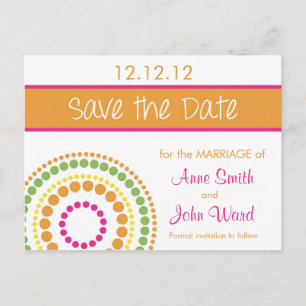 Modern Circles Save the Date - Rosa & Orange Ankündigungspostkarte
