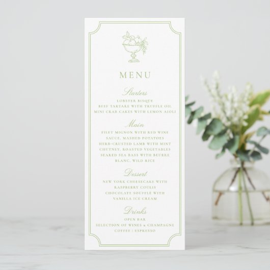 Modern Citrus Green Double Frame Wedding Menu Einladung (Stehend Vorderseite)
