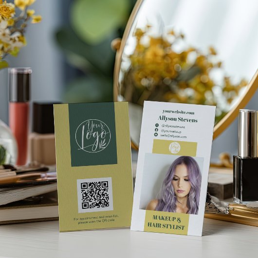 Modern Citrus Green Hair Stylist QR code Logo Visitenkarte