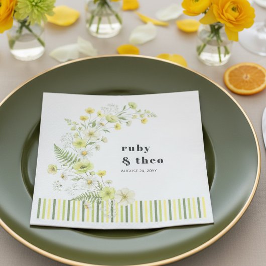 Modern Citrus Green Wildflower Wedding Serviette