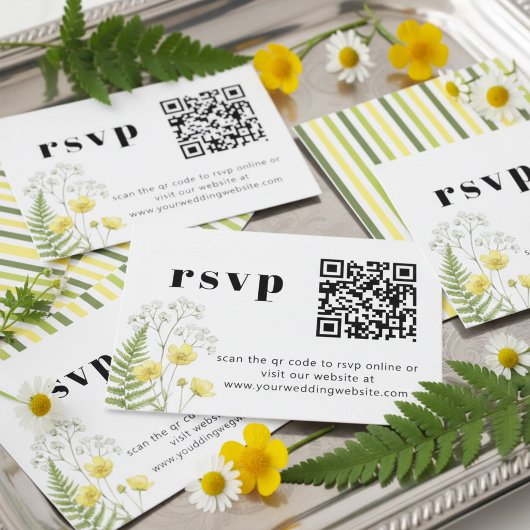 Modern Citrus Wildflower Stripe QR RSVP Begleitkarte
