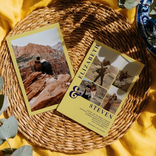 Modern Citrus Yellow Ampersand 5-Photo Wedding Einladung