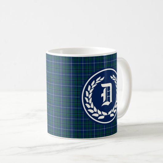 Modern Clan Douglas Dark Blue Tartan Monogram Kaffeetasse (VorderseiteRechts)