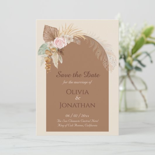Modern Class Boho Rustikale Beige Brown Save the D Einladung (Stehend Vorderseite)