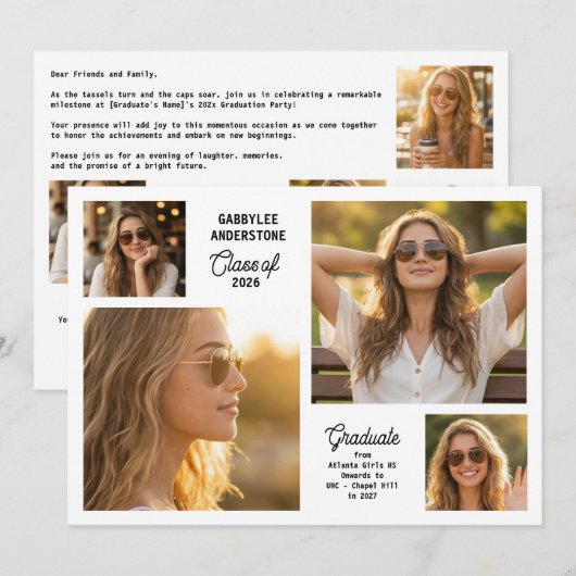Modern Class of 2026 Multi Photo Graduation Party Einladung (Vorne/Hinten)