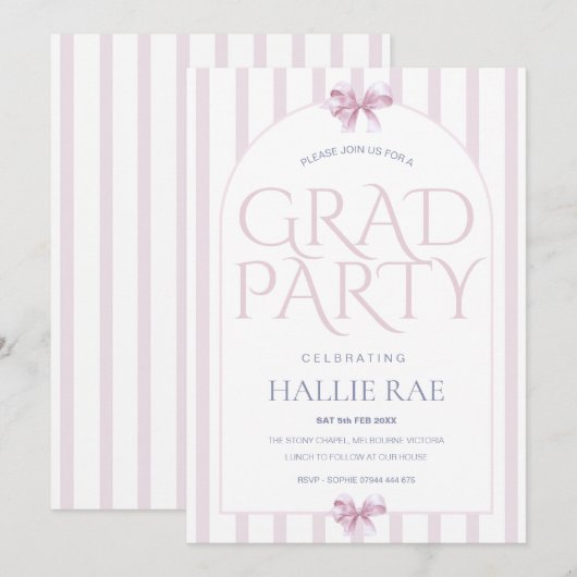 Modern Class of 2026 Pink Bow Graduation Party  Einladung (Vorne/Hinten)