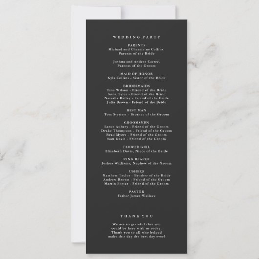 Modern Classic Black Wedding Ceremony Program (Rückseite)
