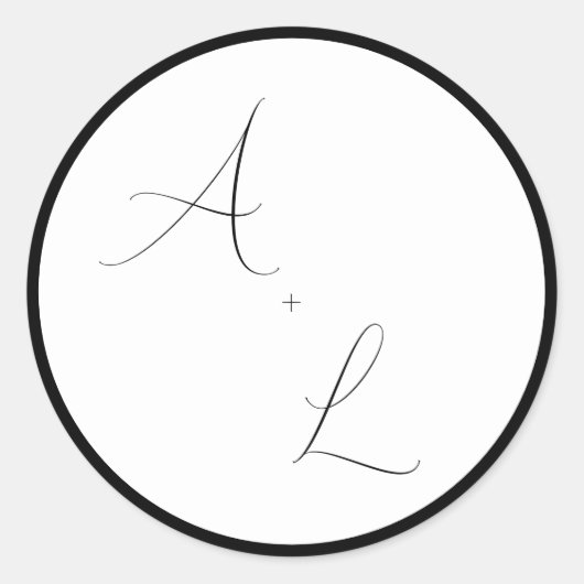 Modern Classic Black & White Border Script Wedding Runder Aufkleber (Vorderseite)