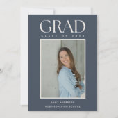 Modern Classic Blue Graduation Photo Announcement Ankündigung (Vorderseite)