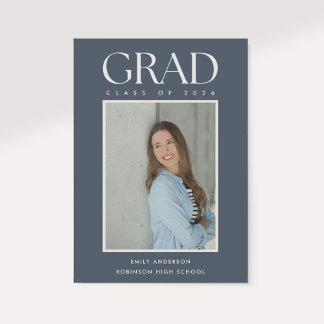 Modern Classic Blue Graduation Photo Announcement Ankündigung