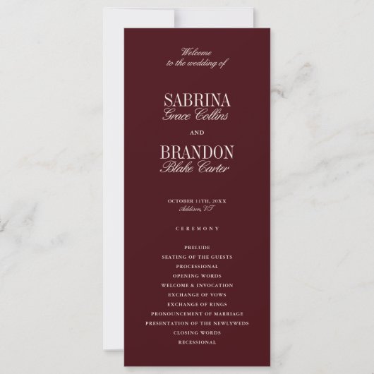 Modern Classic Burgundy Wedding Ceremony Program (Vorderseite)