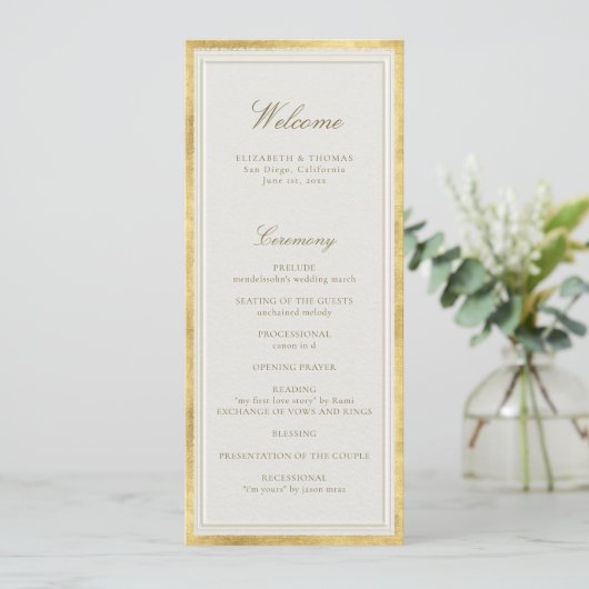 Modern Classic Ecru Gold Formal Wedding Program (Stehend Vorderseite)