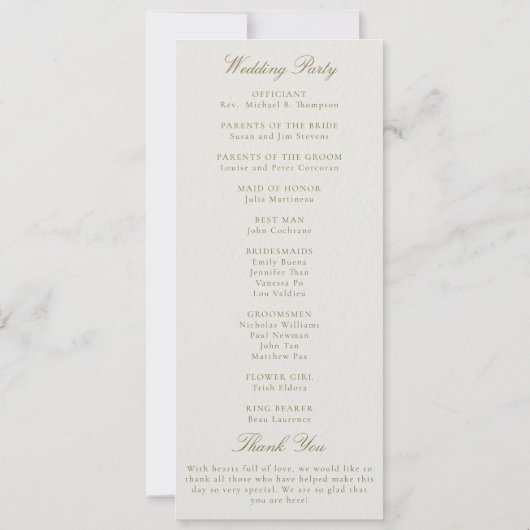 Modern Classic Ecru Gold Formal Wedding Program (Rückseite)