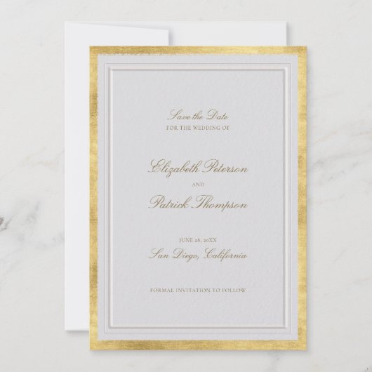Modern Classic Elevated Gold Ivory Formal Wedding Save The Date (Vorderseite)