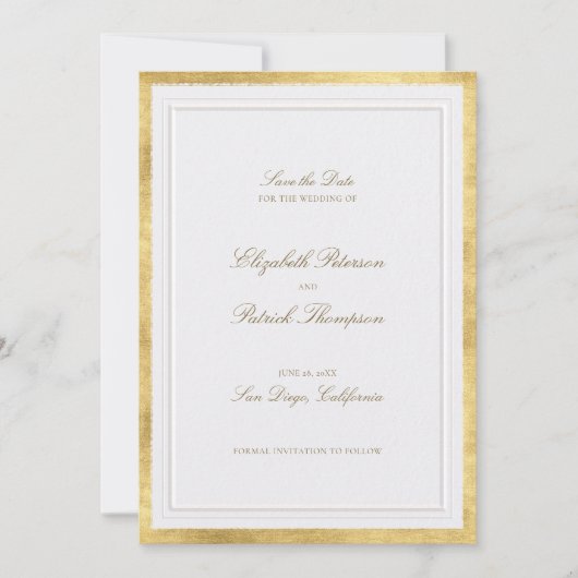 Modern Classic Elevated Gold Pearl Formal Wedding Save The Date (Vorderseite)