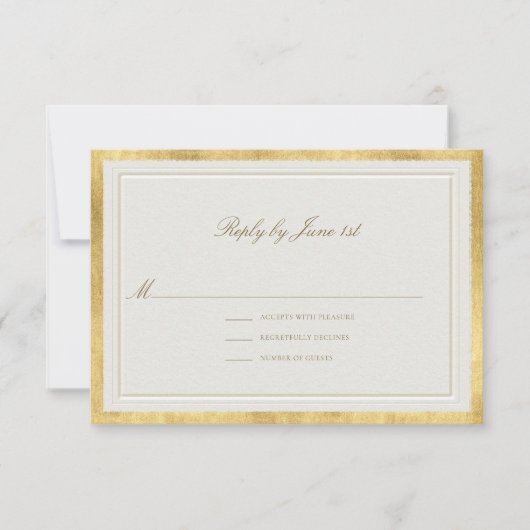 Modern Classic Elevated Golden Ecru Formal Wedding RSVP Karte (Vorderseite)