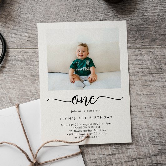 Modern Classic First Birthday Photo Invitation Einladung