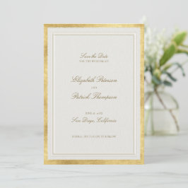 Modern Classic Formal Elevated Gold Ecru Wedding Save The Date