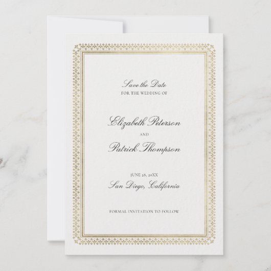 Modern Classic Formal Golden Lys Ivory Wedding Save The Date (Vorderseite)