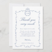 Modern Classic French Frame Blue Wedding Photo Dankeskarte (Vorderseite)