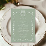 Modern Classic French Frame Sage Green Wedding  Menükarte<br><div class="desc">Elegant French frame wedding menu with monograms. For more advanced customization of this design,  please click the BLUE DESIGN TOOL BUTTON above!  Matching items are also available.</div>