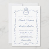 Modern Classic French Frame Wedding Dusty Blue Einladung (Vorderseite)
