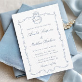 Modern Classic French Frame Wedding Dusty Blue Einladung