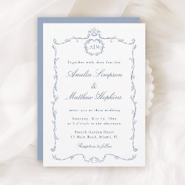 Modern Classic French Frame Wedding Dusty Blue Einladung